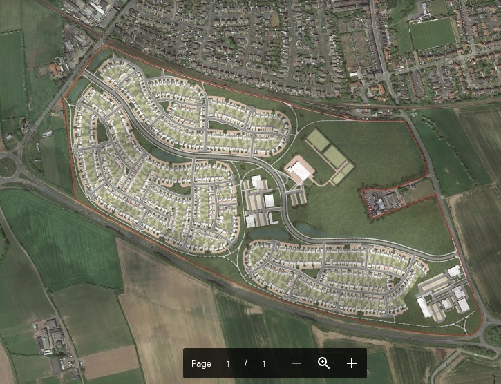 An overhead view showing the layout of the planned housing development on the edge of Marske