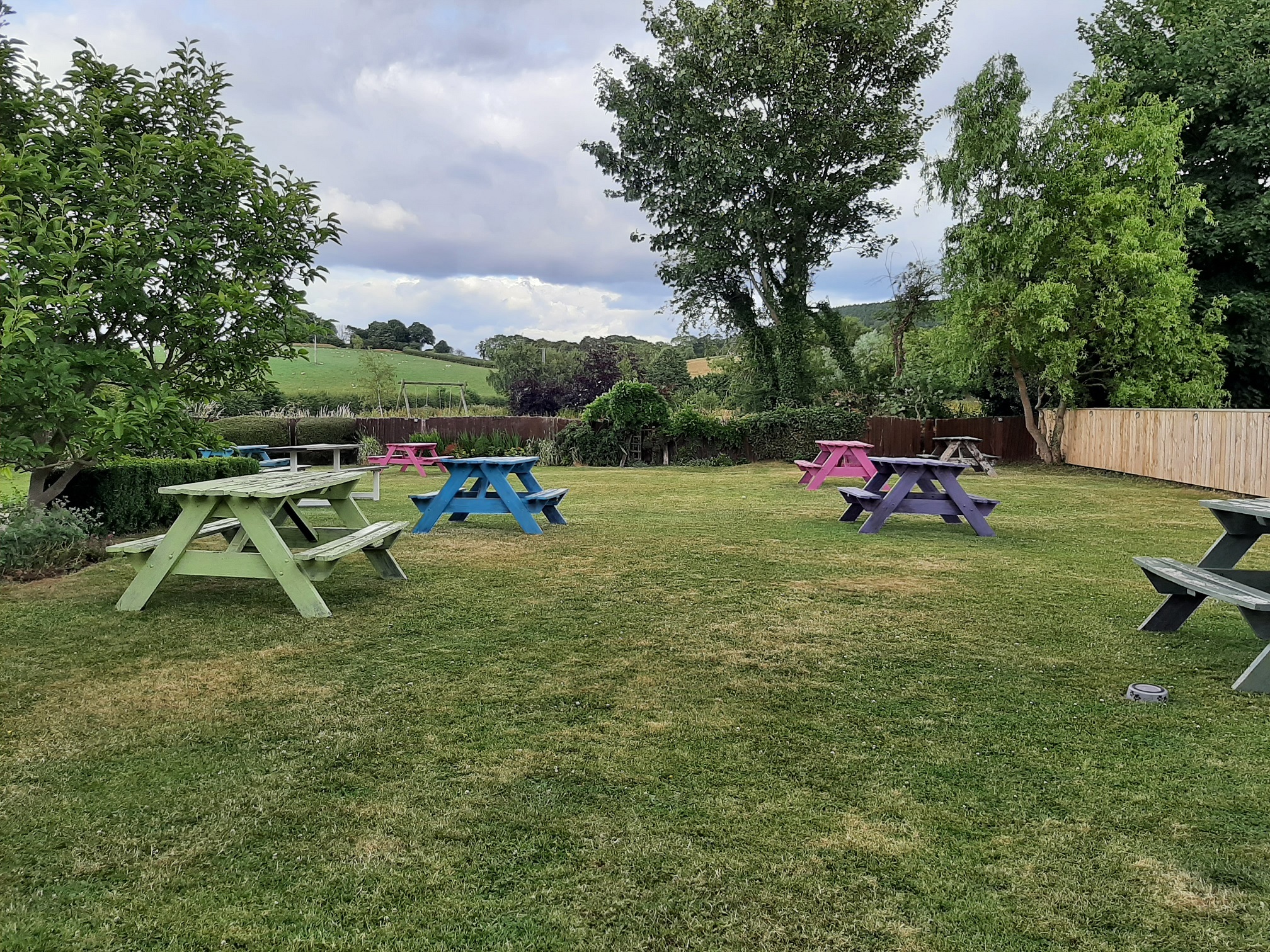 The outside seating area at the Black Horse Swainby, overlooking the lovely surrounding countryside