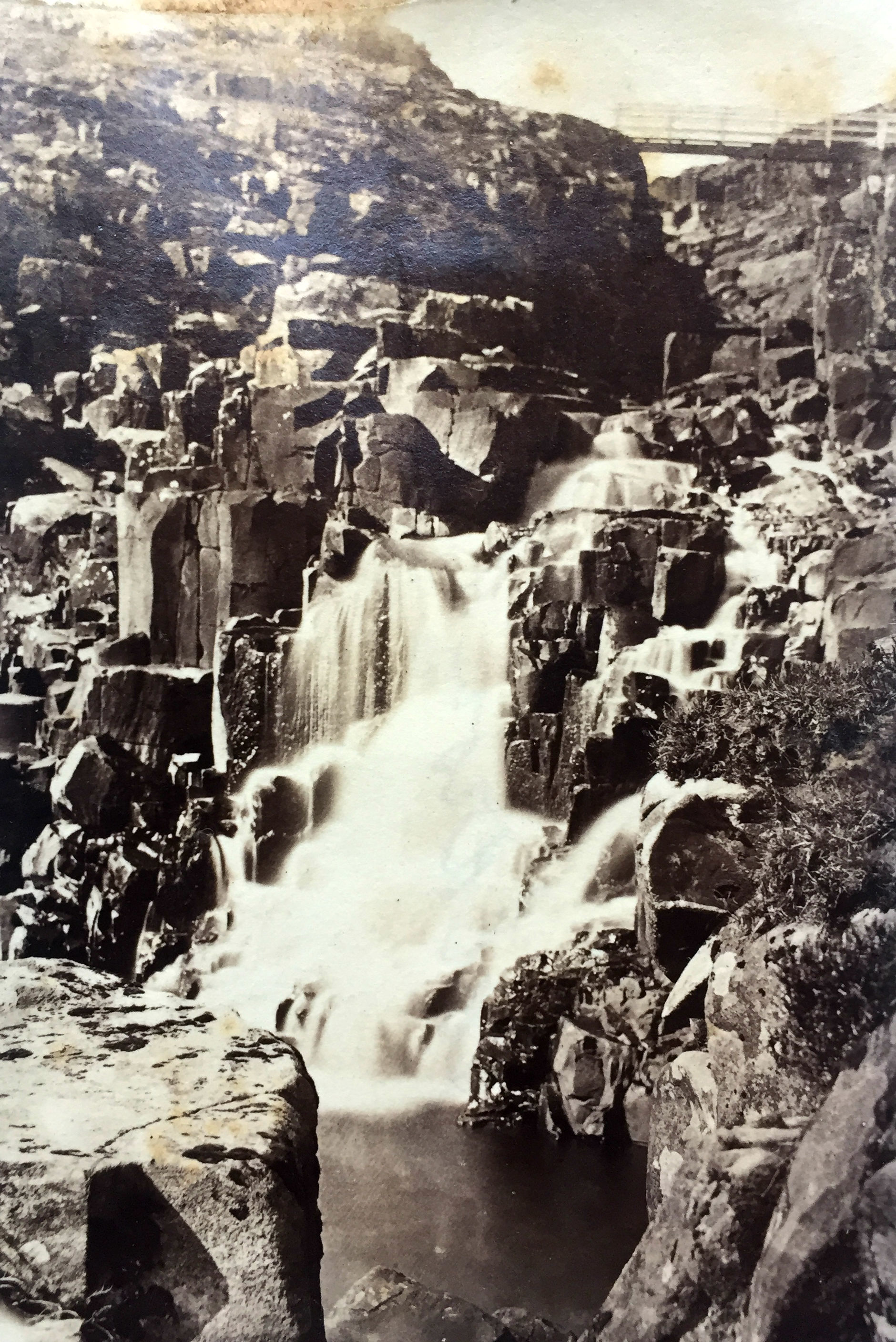 Cauldron Snout in the 1880s when it still had a slender plank bridge across it