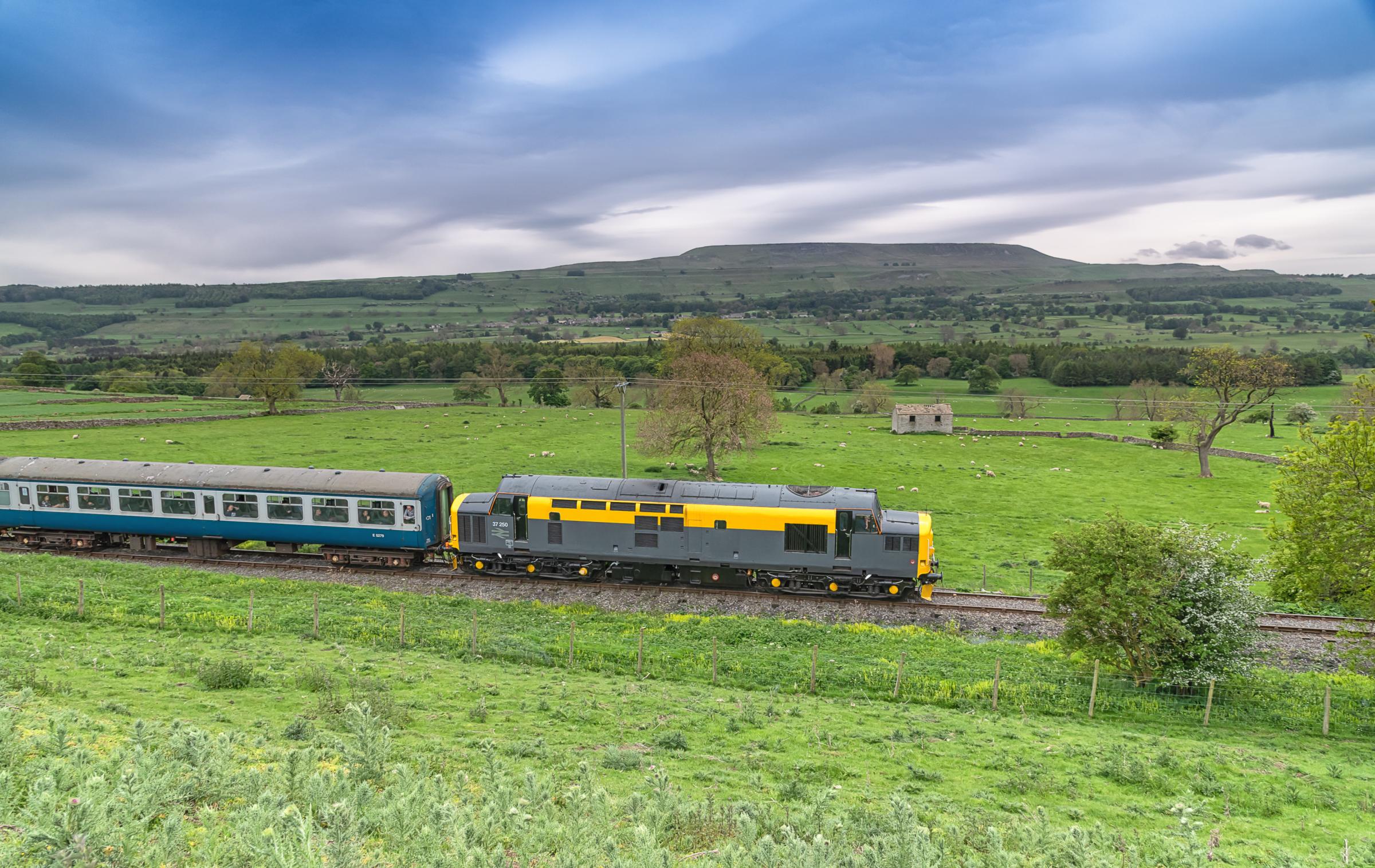 Locomotive 37250 passing Penhill, near Redmire