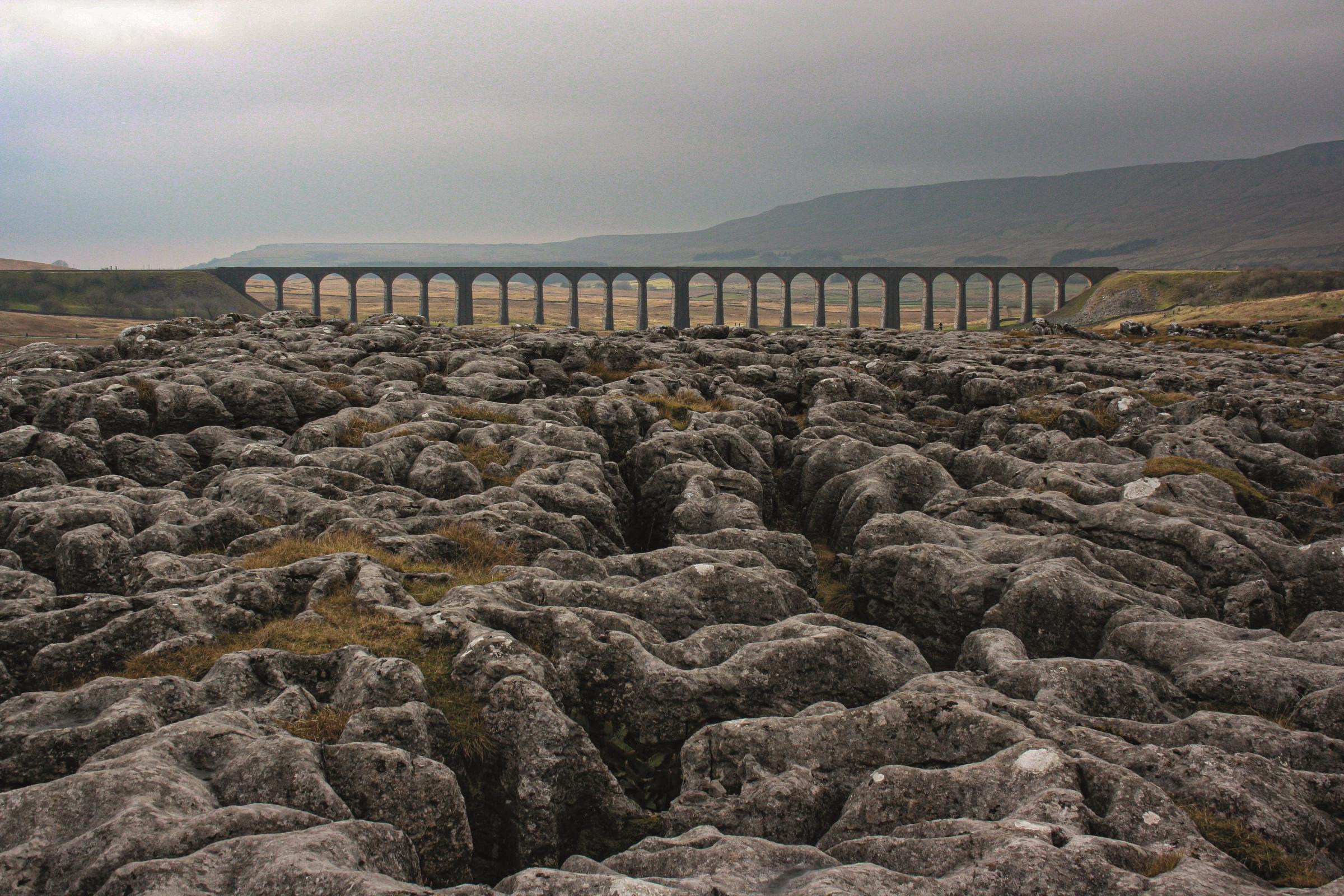 The Limestone pavement in front of the Ribblehead Viaduct. Picture: Mark Corner