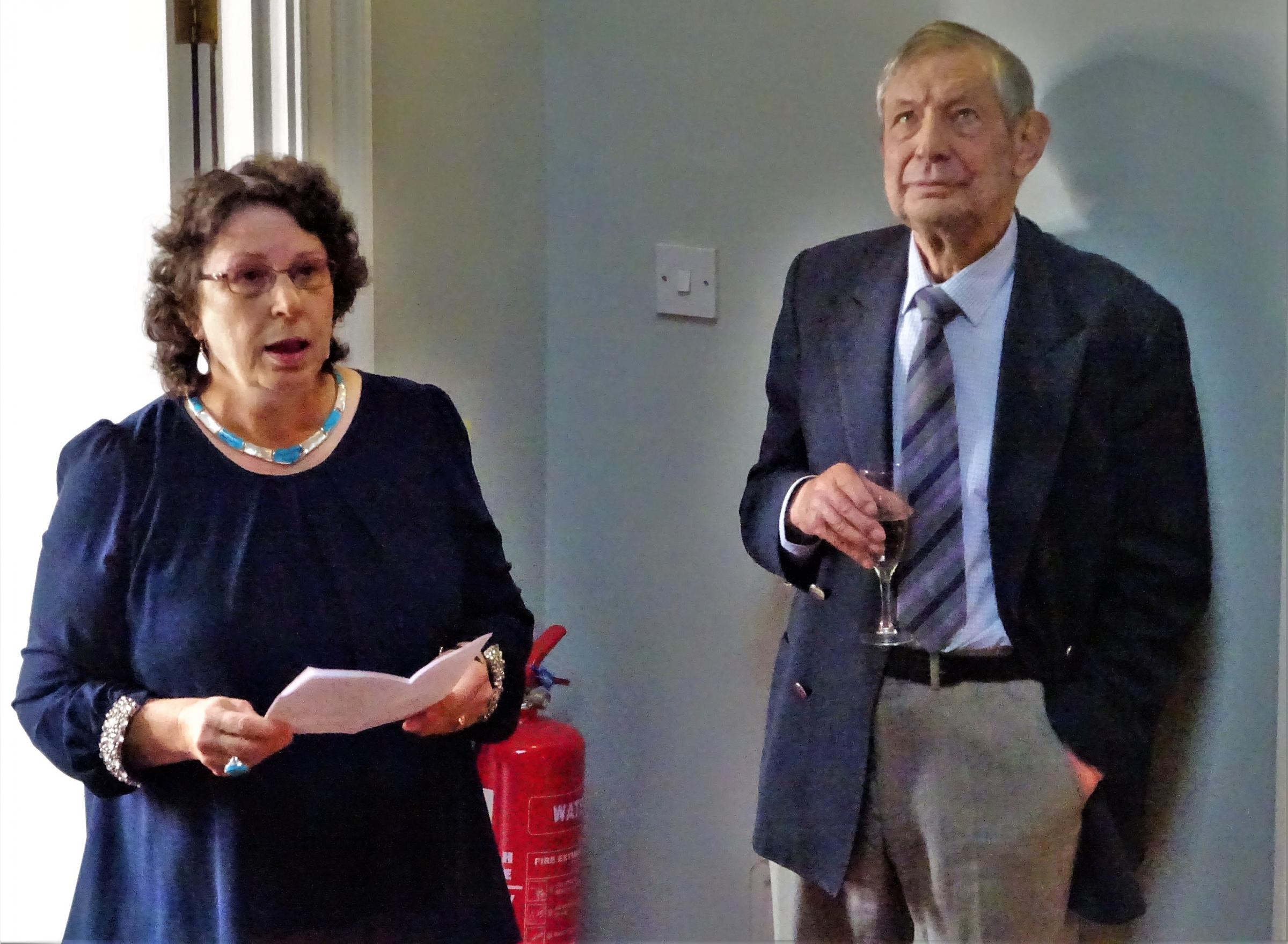 Jane Gamble, alongside Professor George Carter MBE, who commissioned the painting